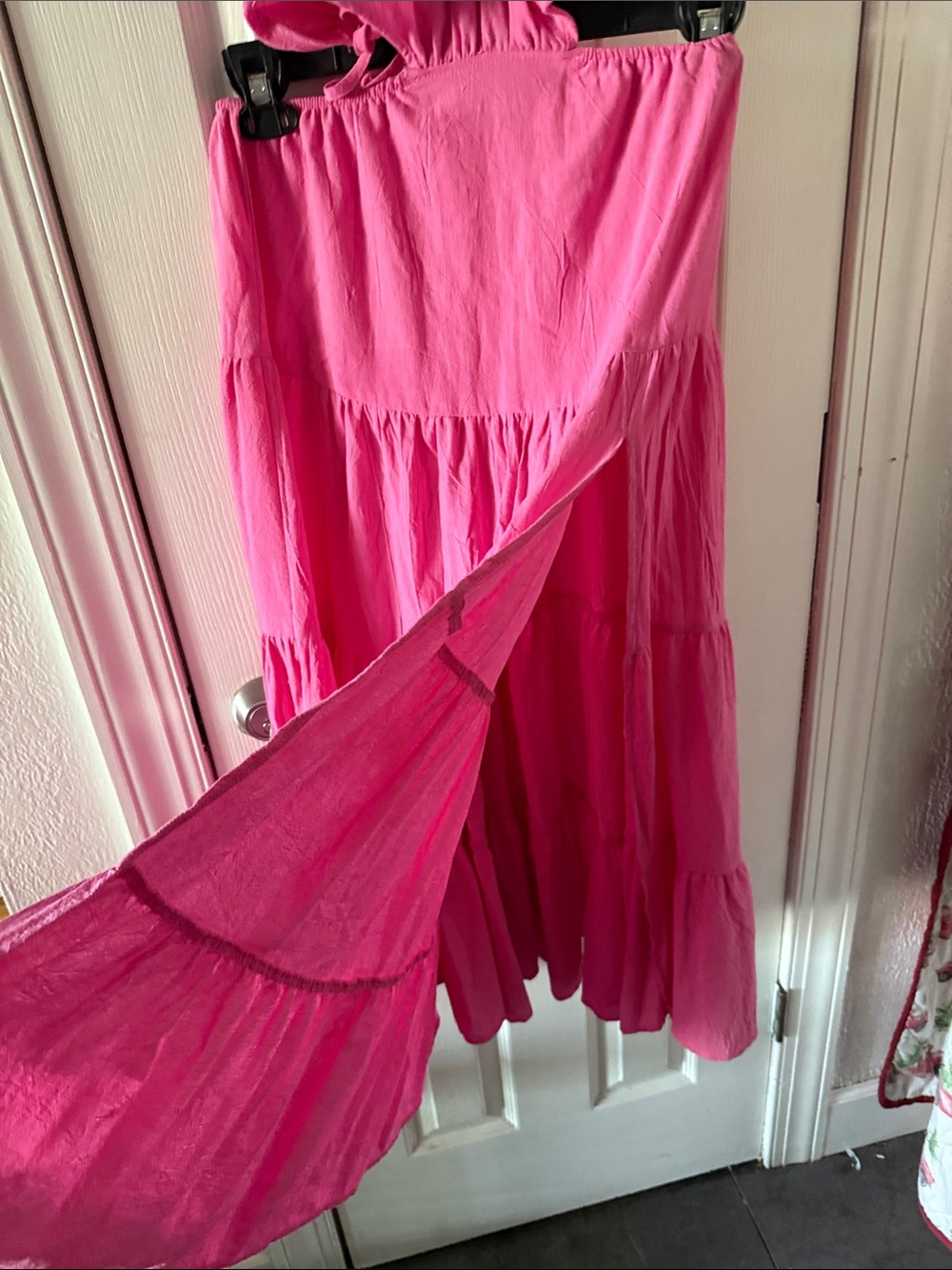 SHEIN Hot Pink Backless Halter Tiered Midi Dress - Picture 6 of 10